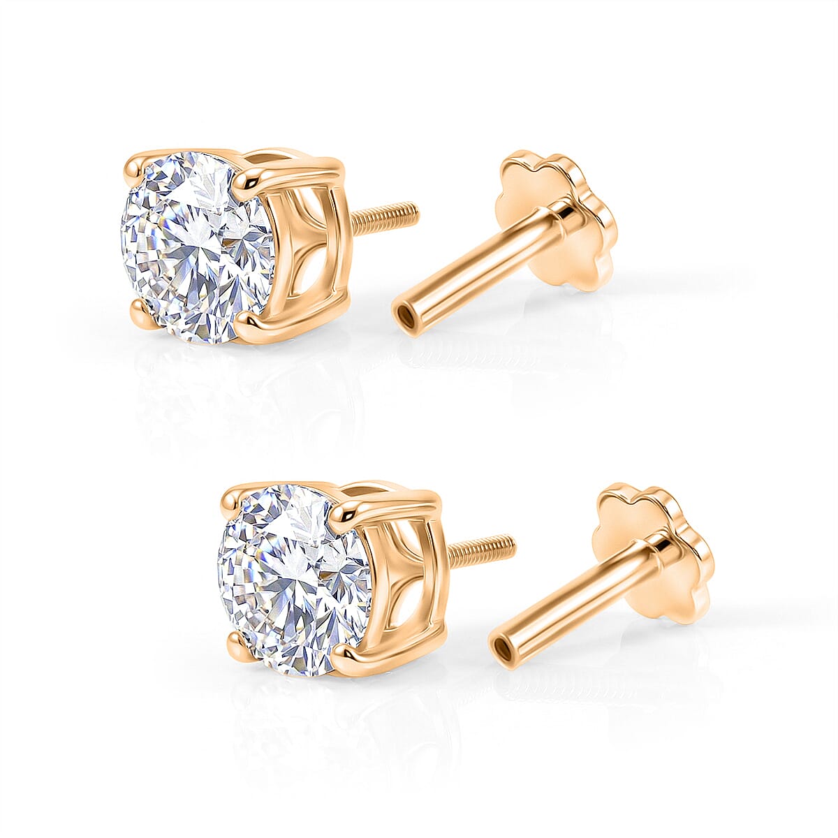 Royal Bali Collection - Moissanite Solitaire Stud Earring with Screw Back in Yellow Gold Plated Sterling Silver 1.54 Ct.