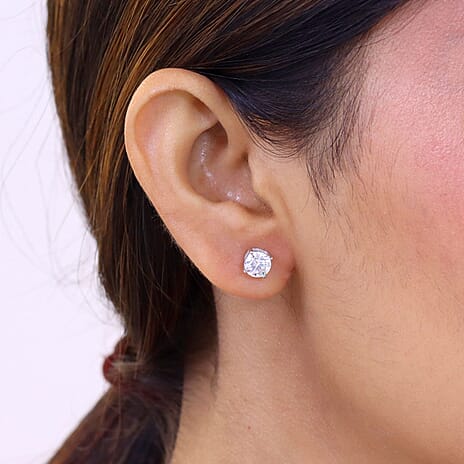 Moissanite Solitaire Stud Earring with Screw Back in Platinum Overlay Sterling Silver 1.54 Ct.