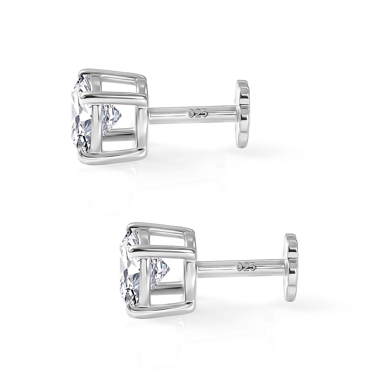 Royal Bali Collection - Moissanite Solitaire Stud Earring with Screw Back in Platinum Overlay Sterling Silver 1.54 Ct.