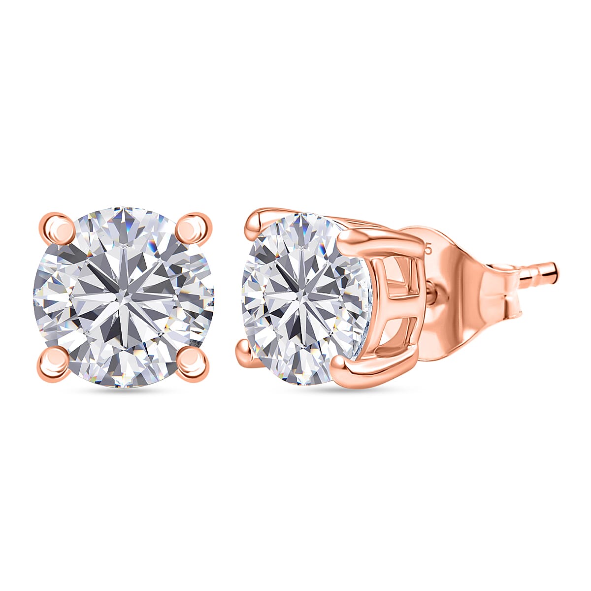 Royal Bali Collection - Moissanite Solitaire Stud Push Post Earring in Rose Gold Plated Sterling Silver 2.41 Ct.