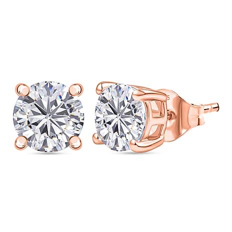 Royal Bali Collection - Moissanite Solitaire Stud Push Post Earring in Rose Gold Plated Sterling Silver 2.41 Ct.