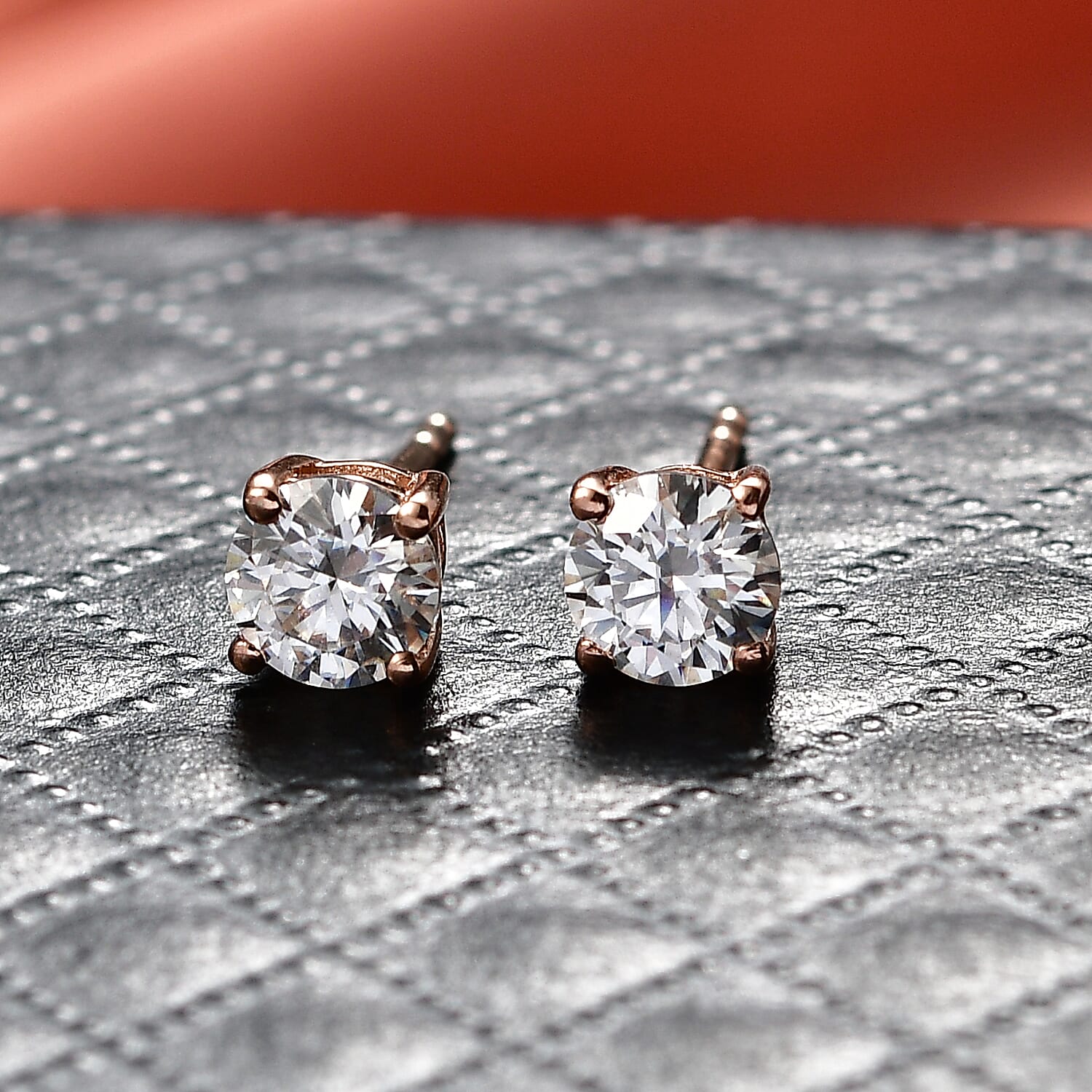 Royal Bali Collection - Moissanite Solitaire Stud Push Post Earring in Rose Gold Plated Sterling Silver 2.41 Ct.