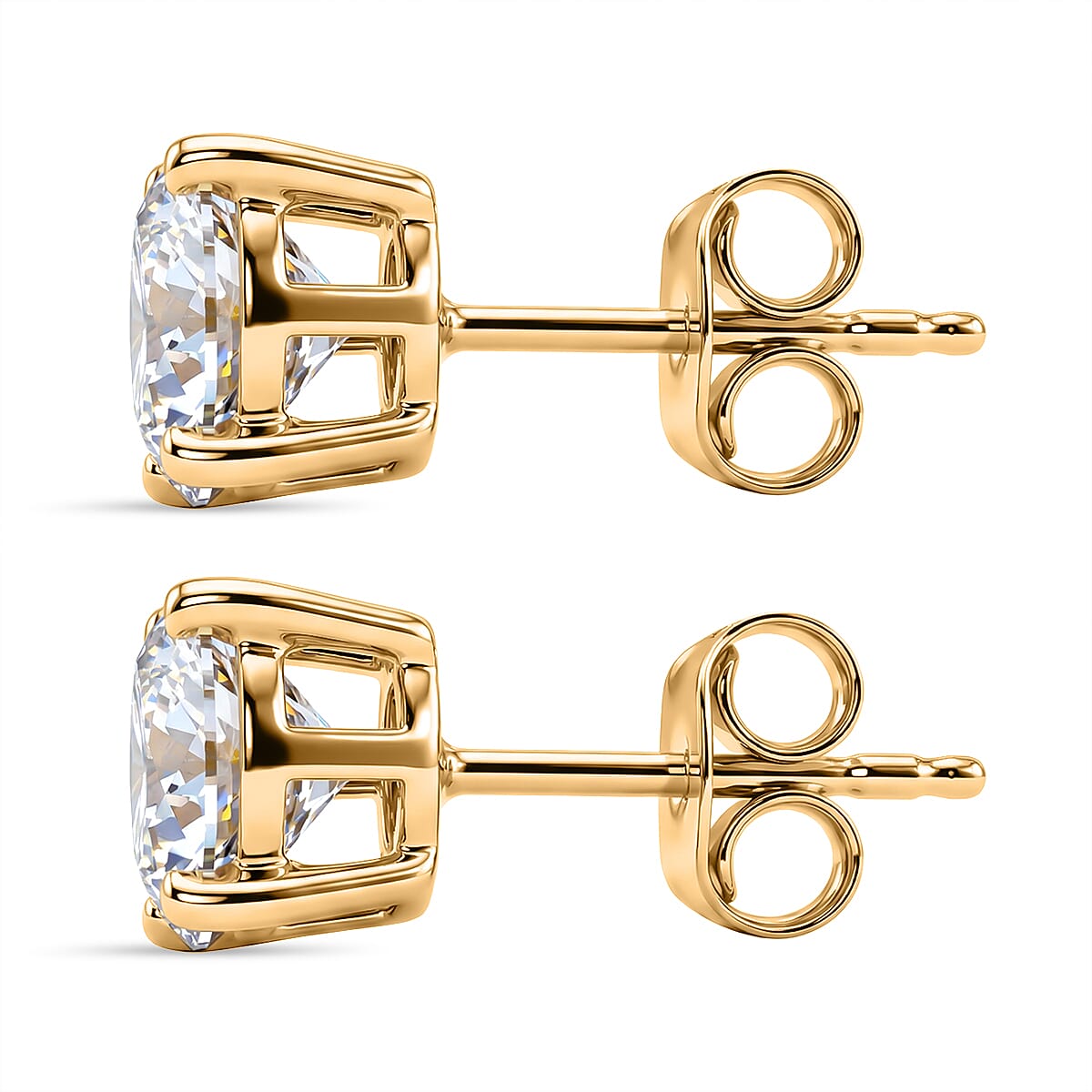 Royal Bali Collection - Moissanite Solitaire Stud Earring with Push Back in Yellow Gold Plated Sterling Silver 2.41 Ct.