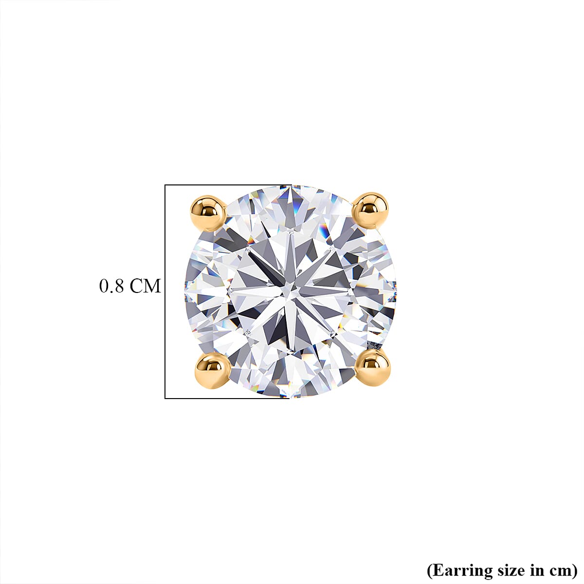 Royal Bali Collection - Moissanite Solitaire Stud Earring with Push Back in Yellow Gold Plated Sterling Silver 2.41 Ct.
