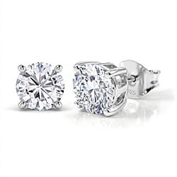 Moissanite Solitaire Stud Earring with Push Post in Platinum Overlay Sterling Silver 2.41 Ct.