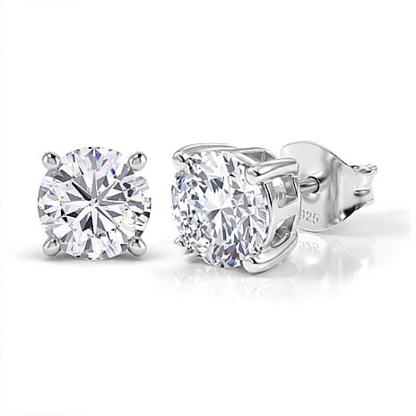 Royal Bali Collection - Moissanite Solitaire Stud Push Post Earring in Platinum Overlay Sterling Silver 2.41 Ct.