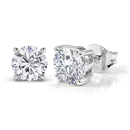 Moissanite Solitaire Stud Earring with Push Post in Platinum Overlay Sterling Silver 2.41 Ct. Moissanite Solitaire Stud Earring with Push Post in Platinum Overlay Sterling Silver 2.41 Ct.