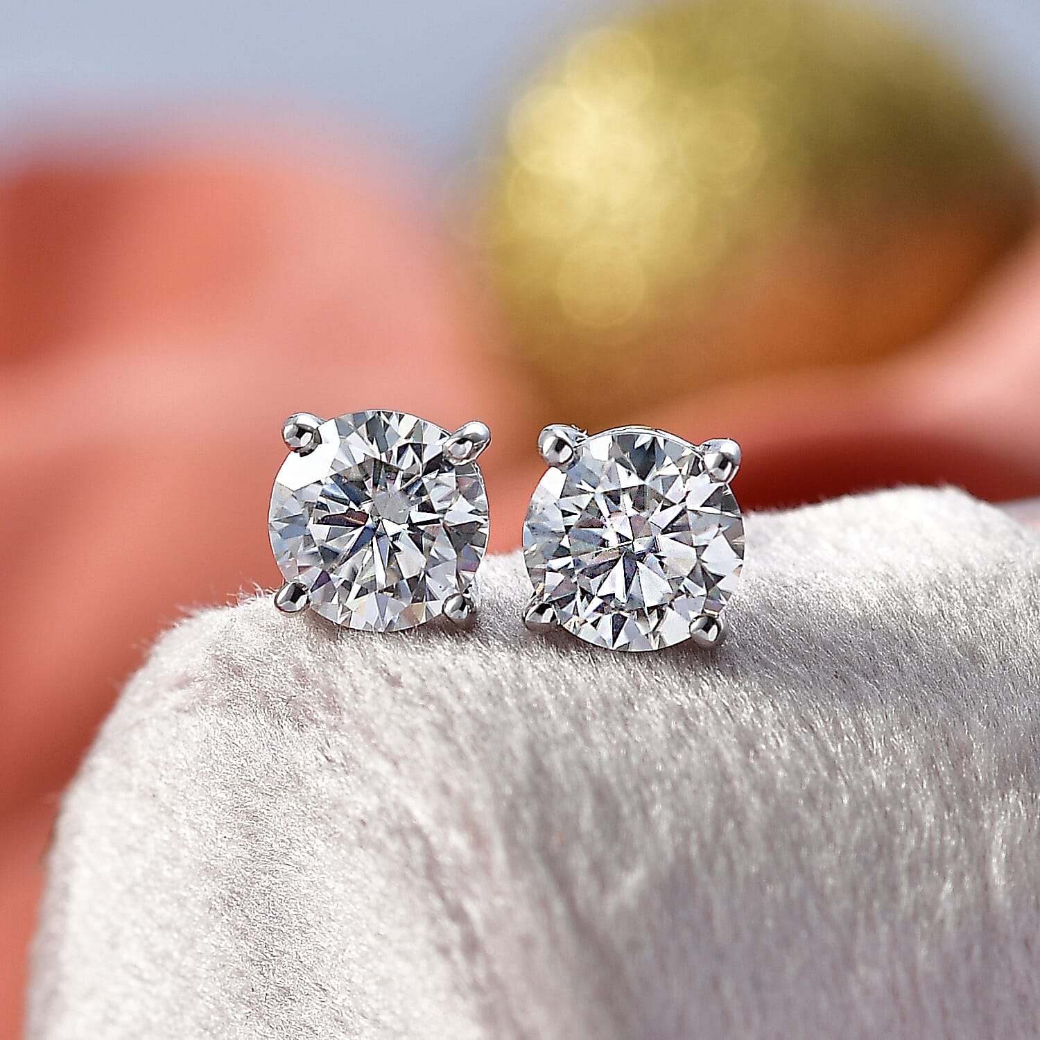 Royal Bali Collection - Moissanite Solitaire Stud Push Post Earring in Platinum Overlay Sterling Silver 2.41 Ct.