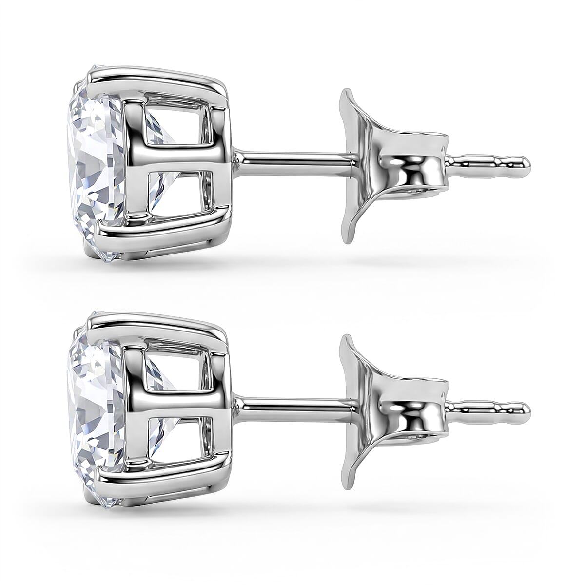 Royal Bali Collection - Moissanite Solitaire Stud Push Post Earring in Platinum Overlay Sterling Silver 2.41 Ct.
