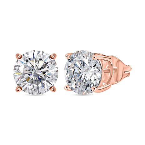 D'Joy Moissanite Solitaire Stud Push Post Earring in Rose Gold Plated Sterling Silver 3.70 Ct.