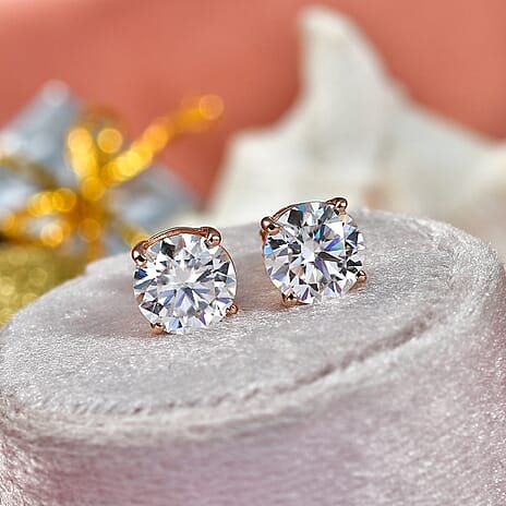 Royal Bali Collection - D'Joy Moissanite Solitaire Stud Earring with Pust Back in Rose Gold Plated Sterling Silver 3.70 Ct.