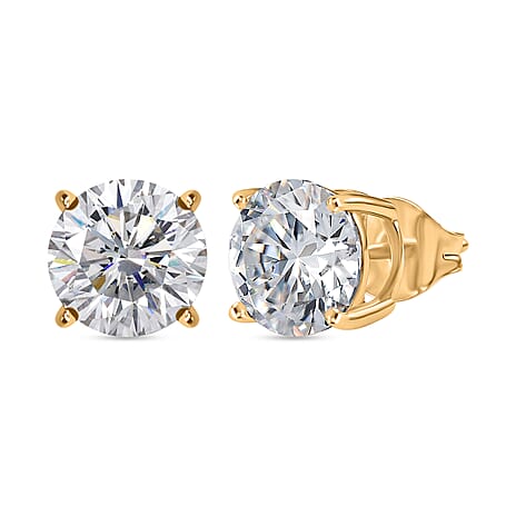 Moissanite Solitaire Stud Push Post Earring in 18K YG PlatingSterling Silver  3.688  Ct.