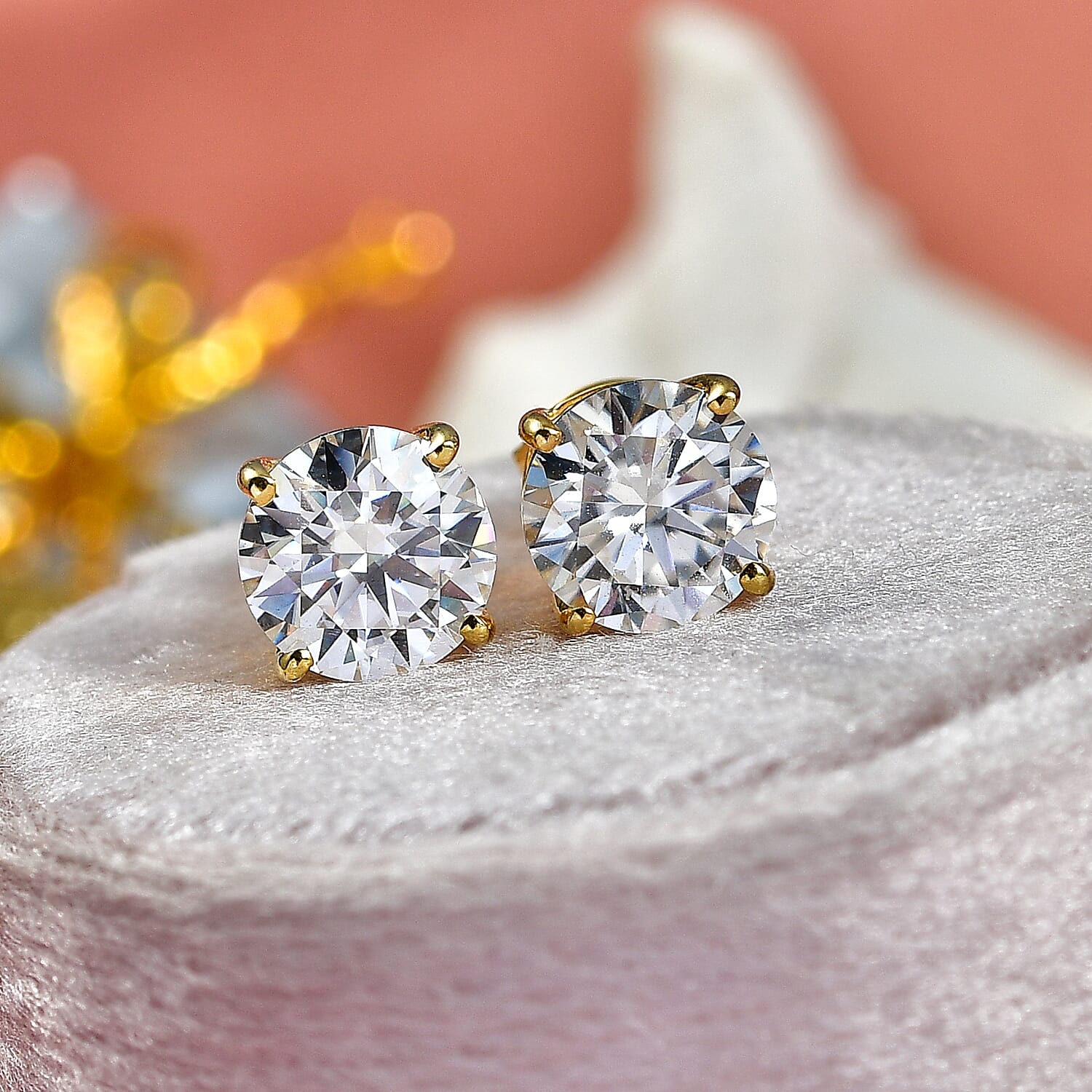 Moissanite Solitaire Stud Push Post Earring in 18K YG PlatingSterling Silver  3.688  Ct.