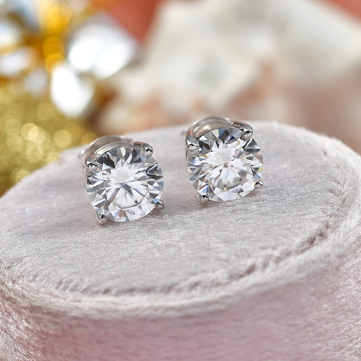 D'Joy Moissanite Solitaire Stud Push Post Earring in Platinum Overlay Sterling Silver 3.70 Ct.