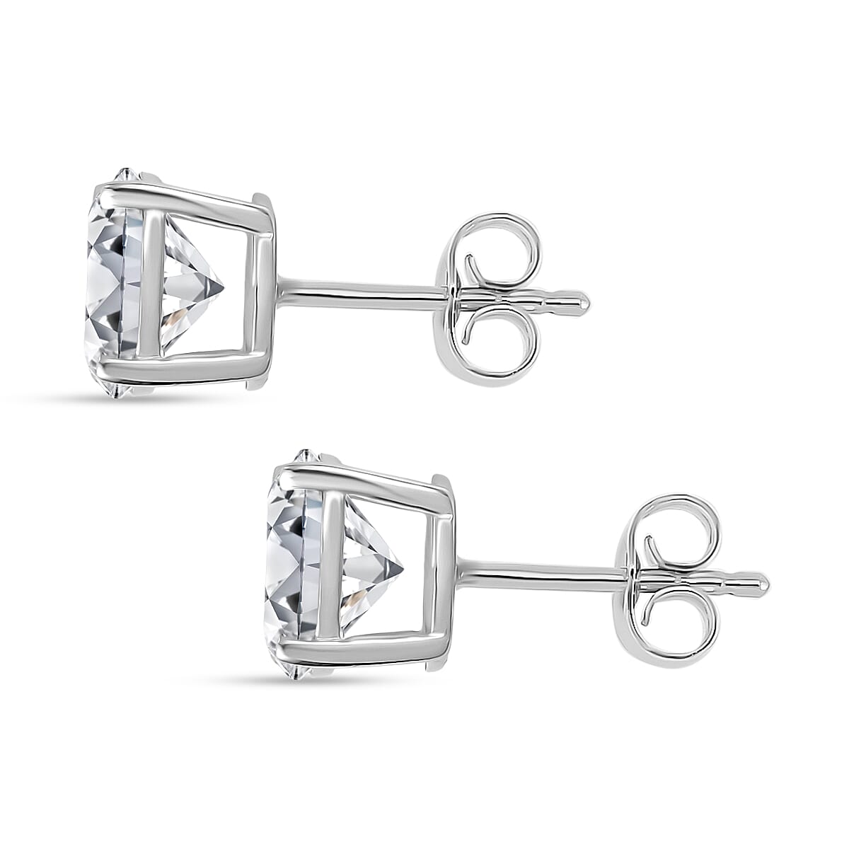 D'Joy Moissanite Solitaire Stud Push Post Earring in Platinum Overlay Sterling Silver 3.70 Ct.
