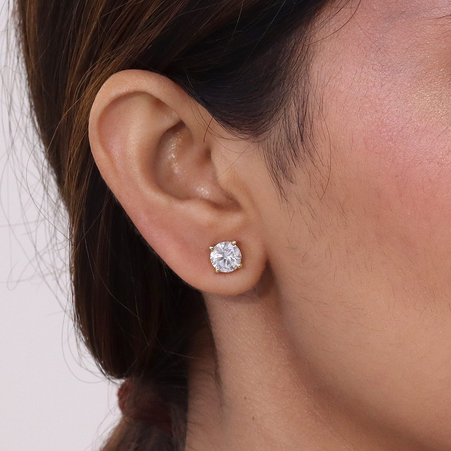 Royal Bali Collection - Moissanite Solitaire Stud Earring with Screw Back in Yellow Gold Plated Sterling Silver 2.40 Ct.