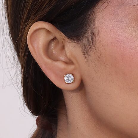Moissanite Solitaire Stud Earring with  Poke-free Screw Back in Yellow Gold Plated Sterling Silver 2.40 Ct.