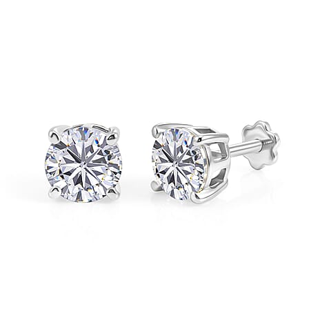 Royal Bali Collection - Moissanite Solitaire Stud Earring with Screw Back in Platinum Overlay Sterling Silver 2.40 Ct.