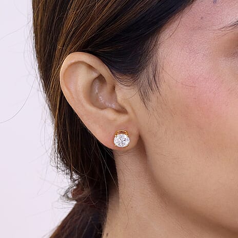 D'Joy - Moissanite Solitaire Stud Earring with Screw Back in Yellow Gold Plated Sterling Silver 3.60 Ct.