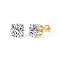Royal Bali Collection - D'Joy Moissanite Solitaire Stud Earring with Screw Back in Yellow Gold Plated Sterling Silver 3.60 Ct.