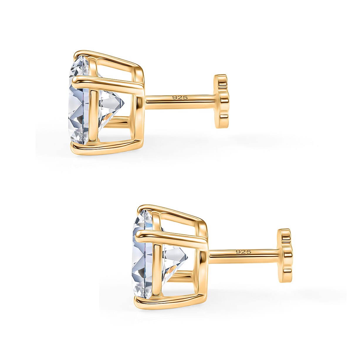 Royal Bali Collection - D'Joy Moissanite Solitaire Stud Earring with Screw Back in Yellow Gold Plated Sterling Silver 3.60 Ct.