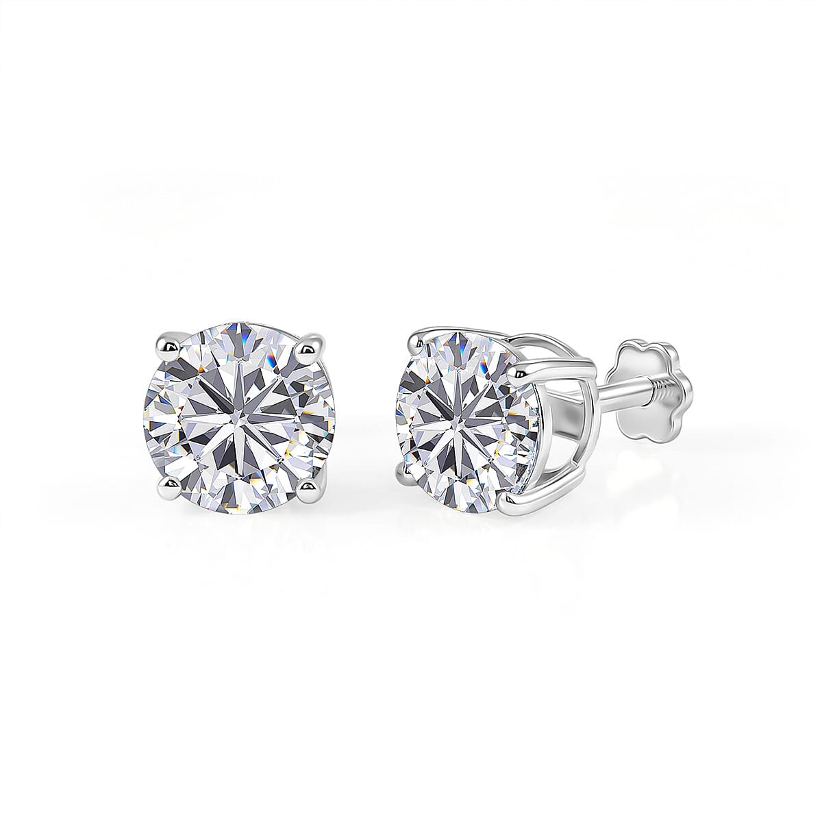 D'Joy Moissanite Solitaire Stud Earring with Screw Back in Platinum Overlay Sterling Silver 3.60 Ct.