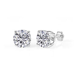 Royal Bali Collection - D'Joy Moissanite Solitaire Stud Earring with Screw Back in Platinum Overlay Sterling Silver 3.60 Ct.
