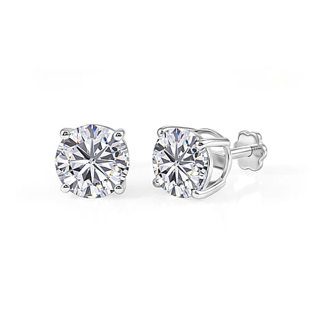 D'Joy Moissanite Solitaire Stud Earring with Screw Back in Platinum Overlay Sterling Silver 3.60 Ct.