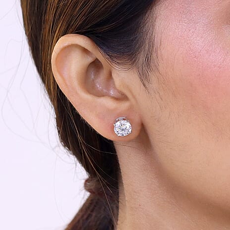 D'Joy Moissanite Solitaire Stud Earring with Screw Back in Platinum Overlay Sterling Silver 3.60 Ct.