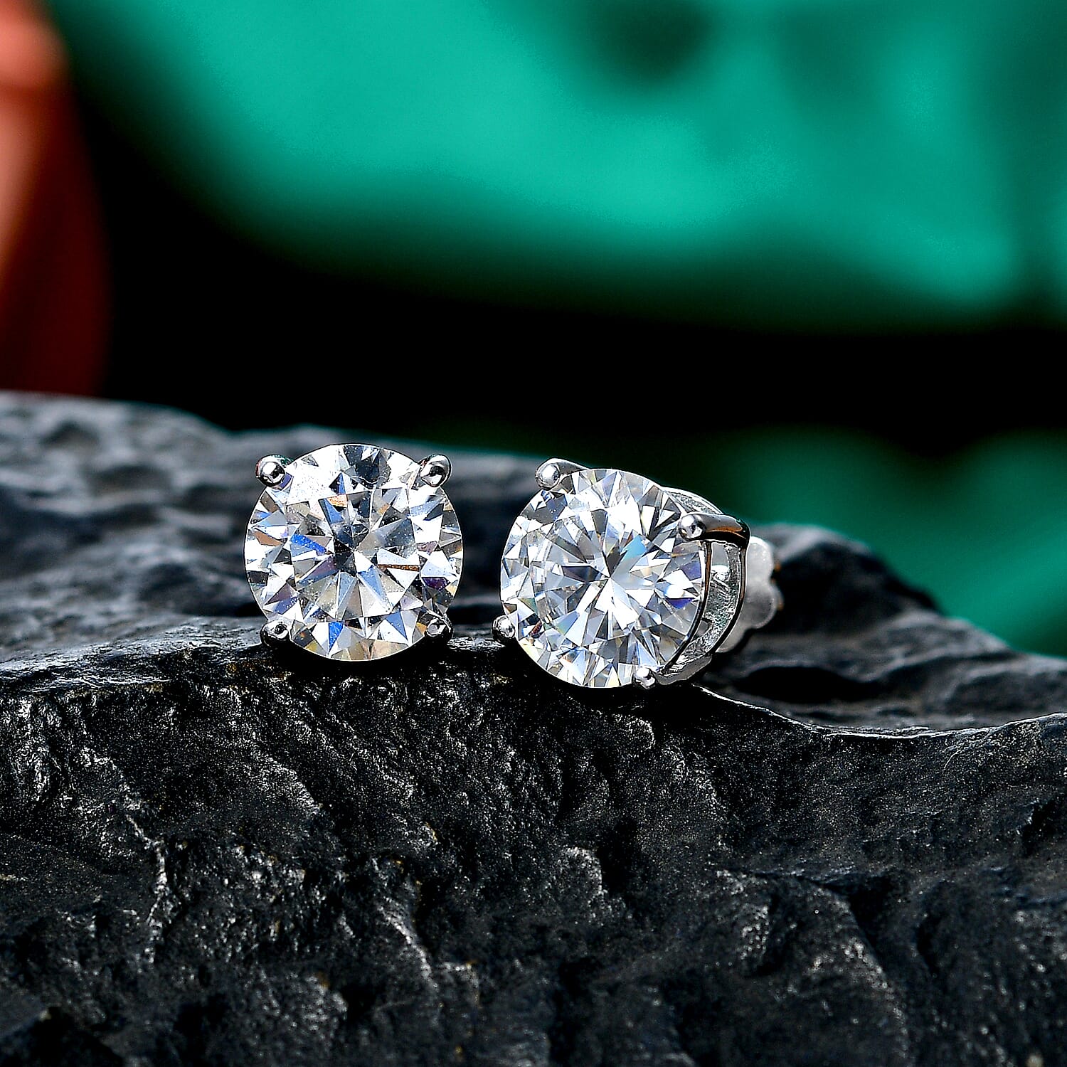 D'Joy Moissanite Solitaire Stud Earring with Screw Back in Platinum Overlay Sterling Silver 3.60 Ct.