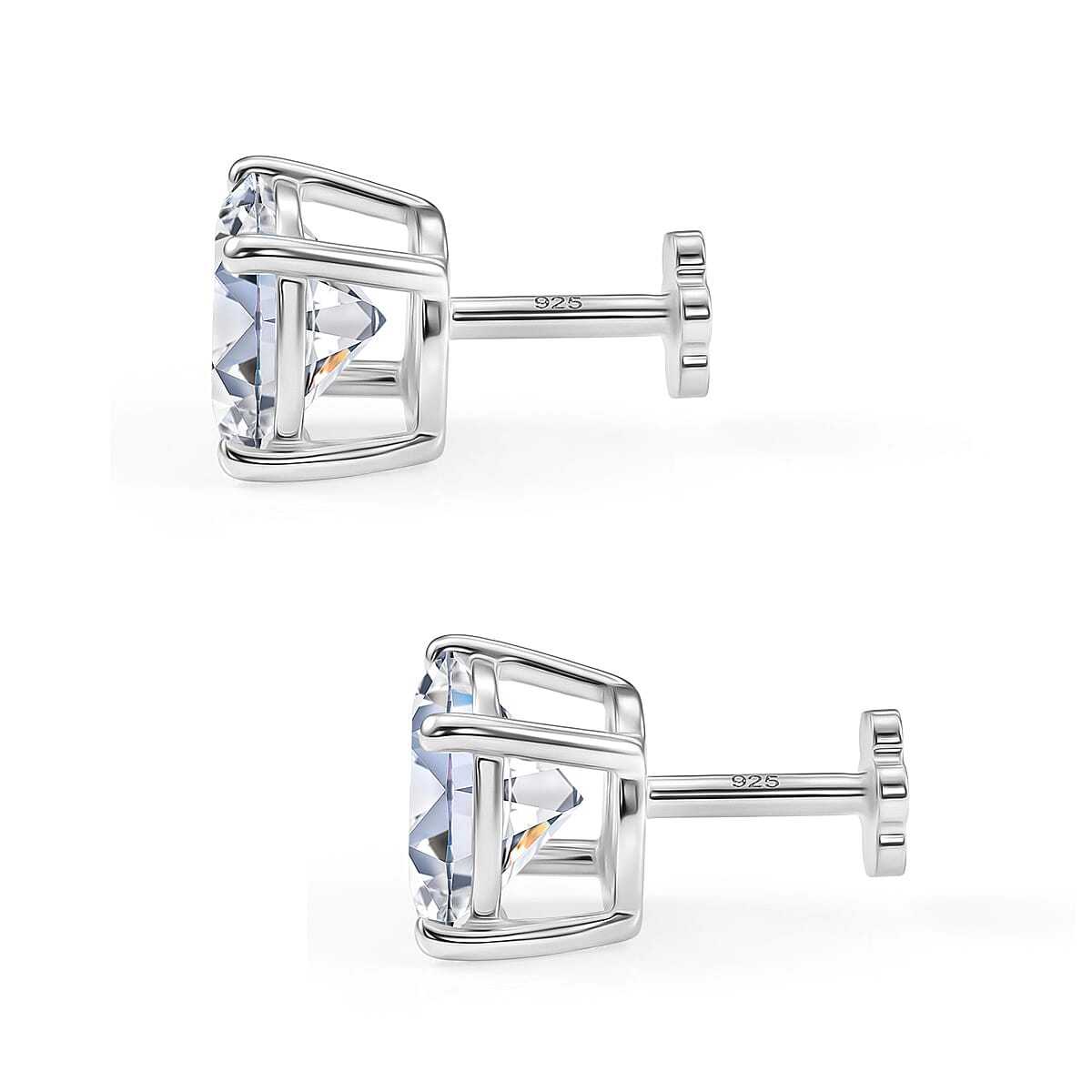 D'Joy Moissanite Solitaire Stud Earring with Screw Back in Platinum Overlay Sterling Silver 3.60 Ct.