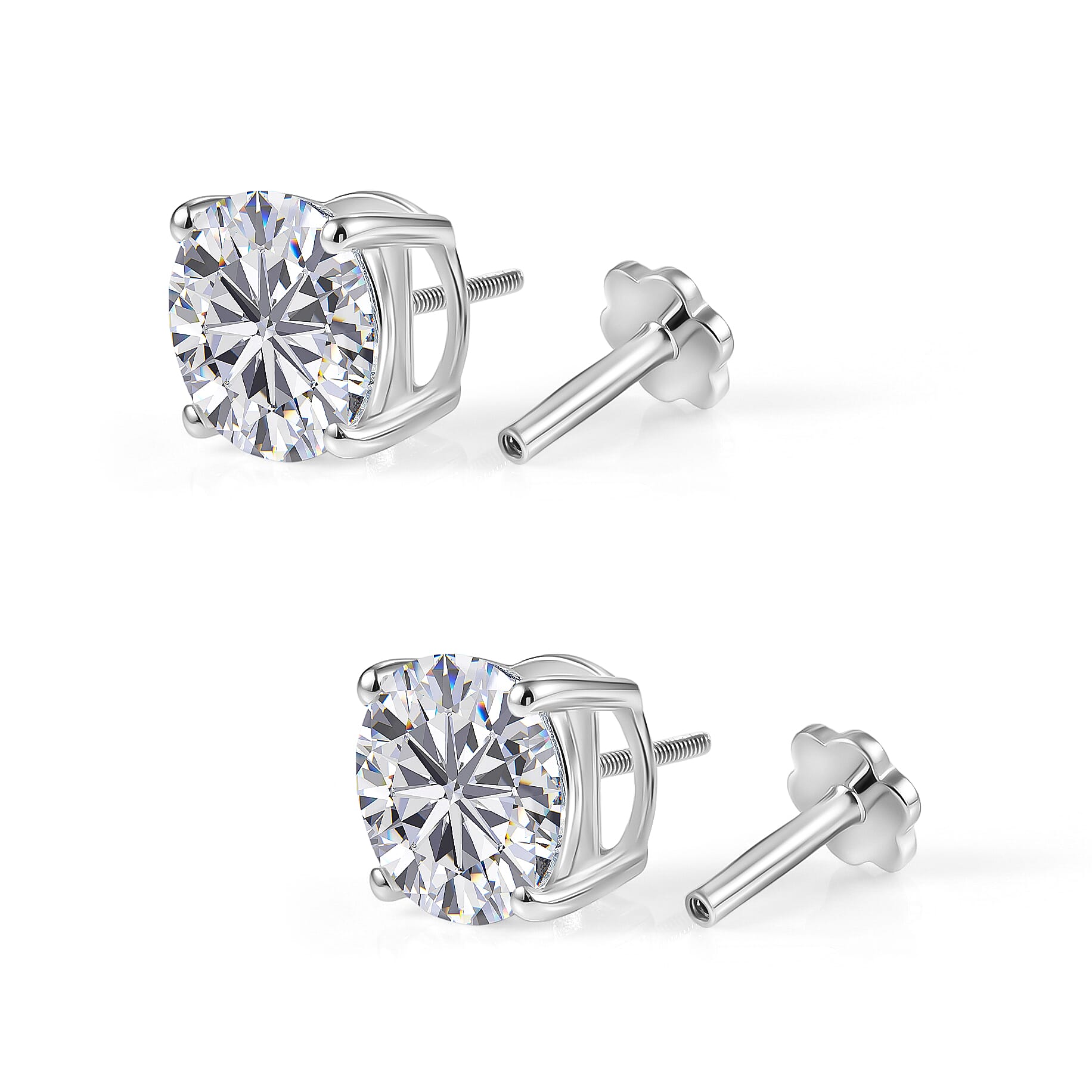 D'Joy Moissanite Solitaire Stud Earring with Screw Back in Platinum Overlay Sterling Silver 3.60 Ct.