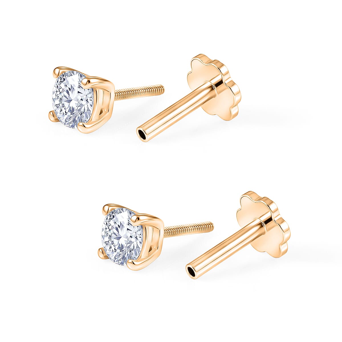 Moissanite Solitaire Stud Earring with Screw Back in Yellow Gold Plated Sterling Silver