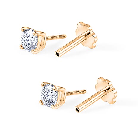Moissanite Solitaire Stud Earring with Screw Back in Yellow Gold Plated Sterling Silver