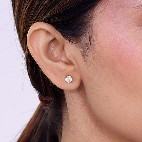 Moissanite Solitaire Stud Earring with Screw Back in Yellow Gold Plated Sterling Silver