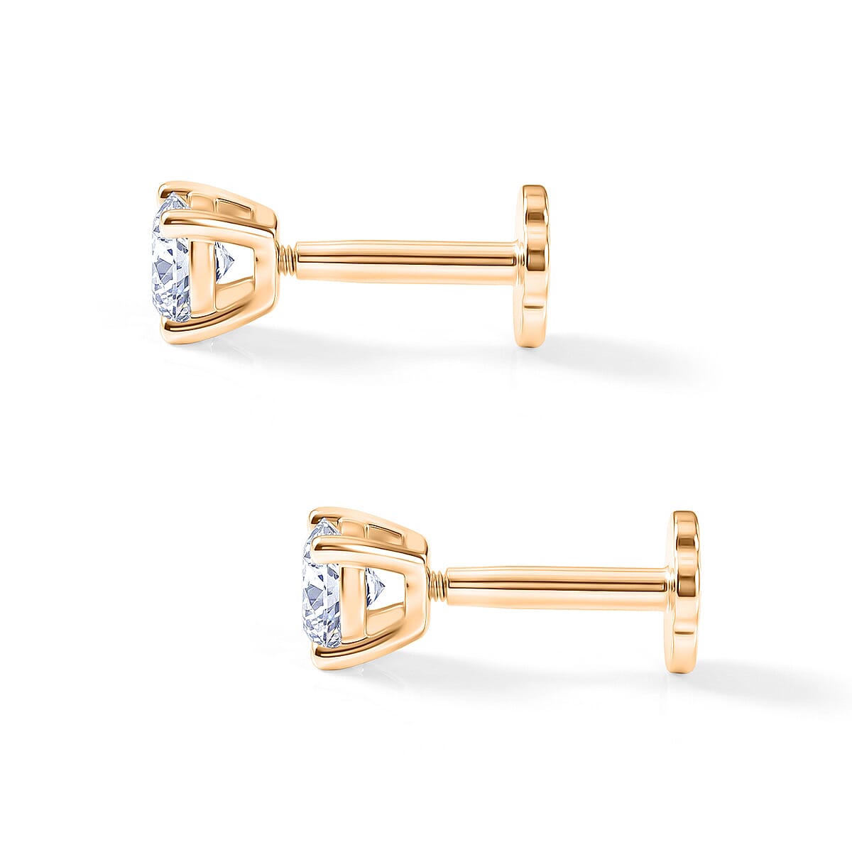 Moissanite Solitaire Stud Earring with Screw Back in Yellow Gold Plated Sterling Silver
