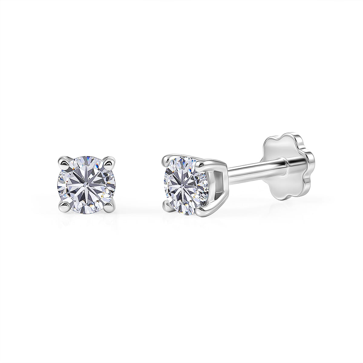 Moissanite Solitaire Stud Earring with Screw Back in Platinum Overlay Sterling Silver