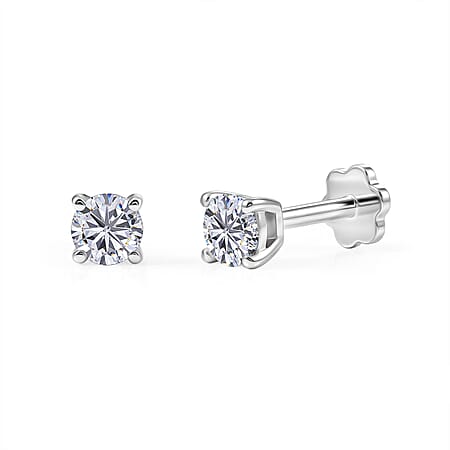 Moissanite Solitaire Stud Earring with Screw Back in Platinum Overlay Sterling Silver Moissanite Solitaire Stud Earring with Screw Back in Platinum Overlay Sterling Silver
