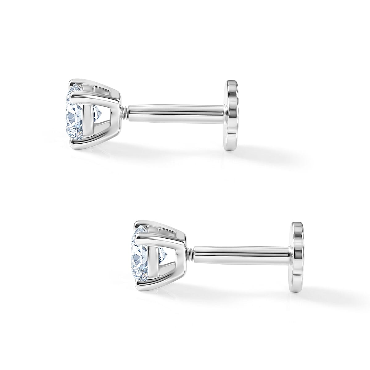 Moissanite Solitaire Stud Earring with Screw Back in Platinum Overlay Sterling Silver