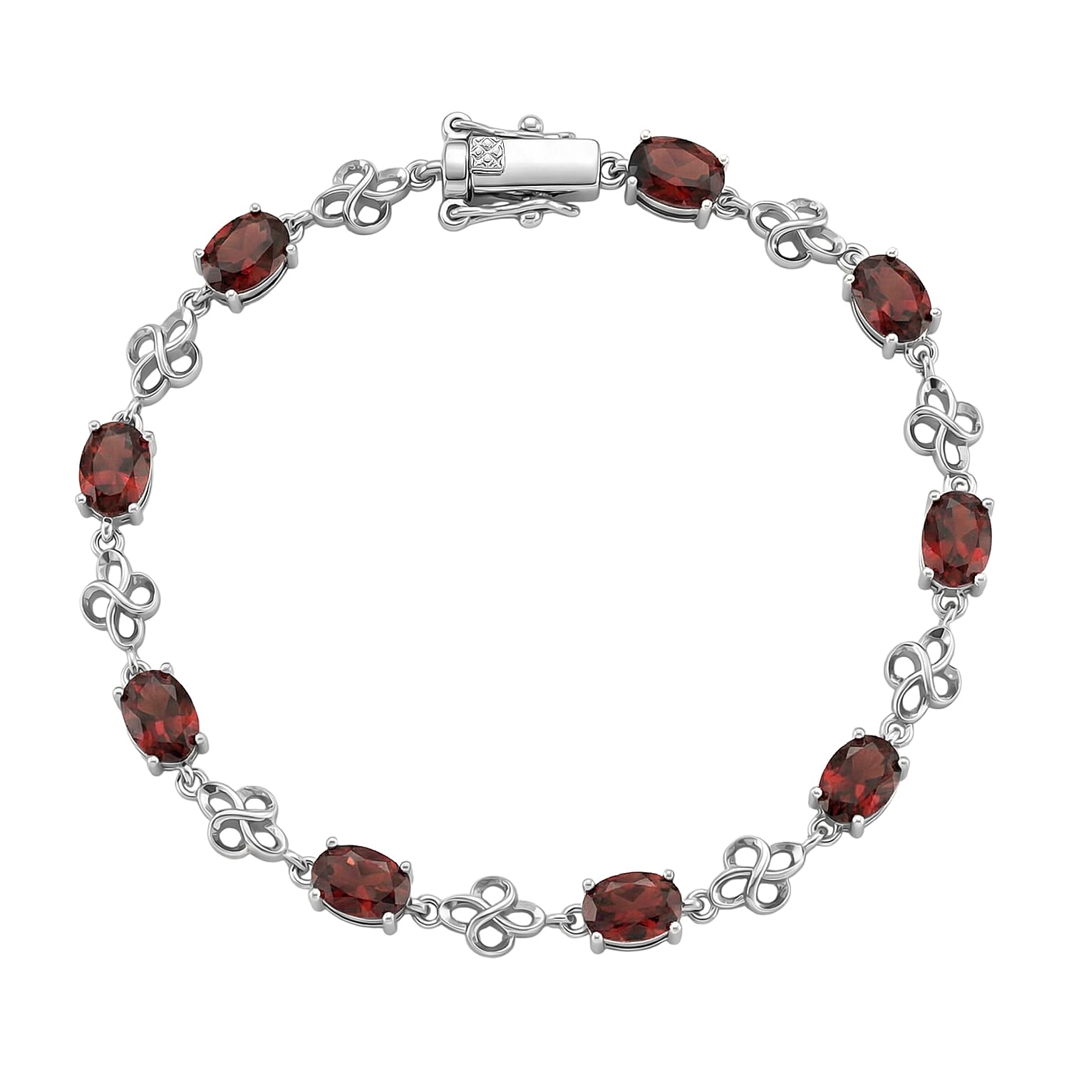 EverTrue Red Garnet Fancy Bracelet (Size - 7) in Rhodium Overlay Pure Yellow Brass  8.550  Ct.
