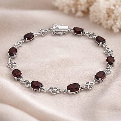 Red Garnet Rhodium Overlay Tennis Bracelet (Size - 7) 8.55 Ct.
