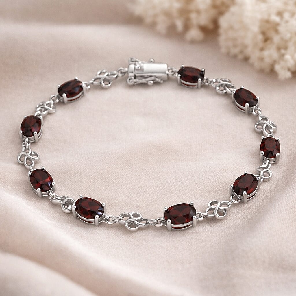 EverTrue Red Garnet Fancy Bracelet (Size - 8) in Rhodium Overlay Pure Yellow Brass  9.500  Ct.