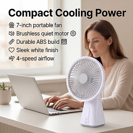 7-inch Oscillating Rechargeable Fan - White