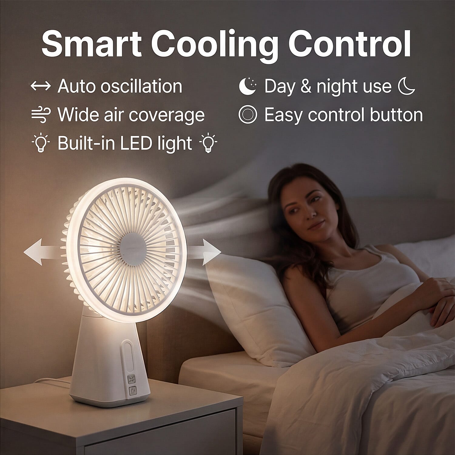 7-inch Oscillating Rechargeable Fan - White