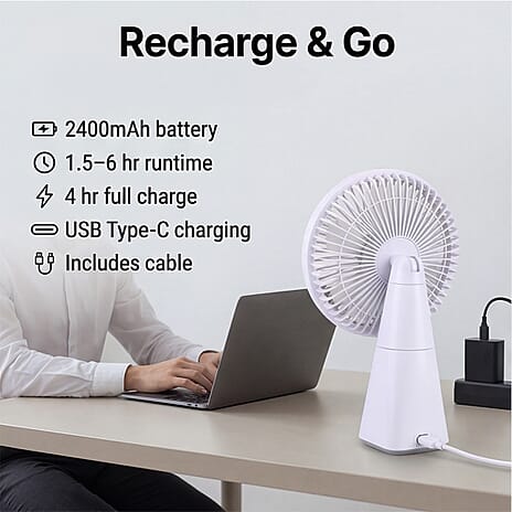 7-inch Oscillating Rechargeable Fan - White