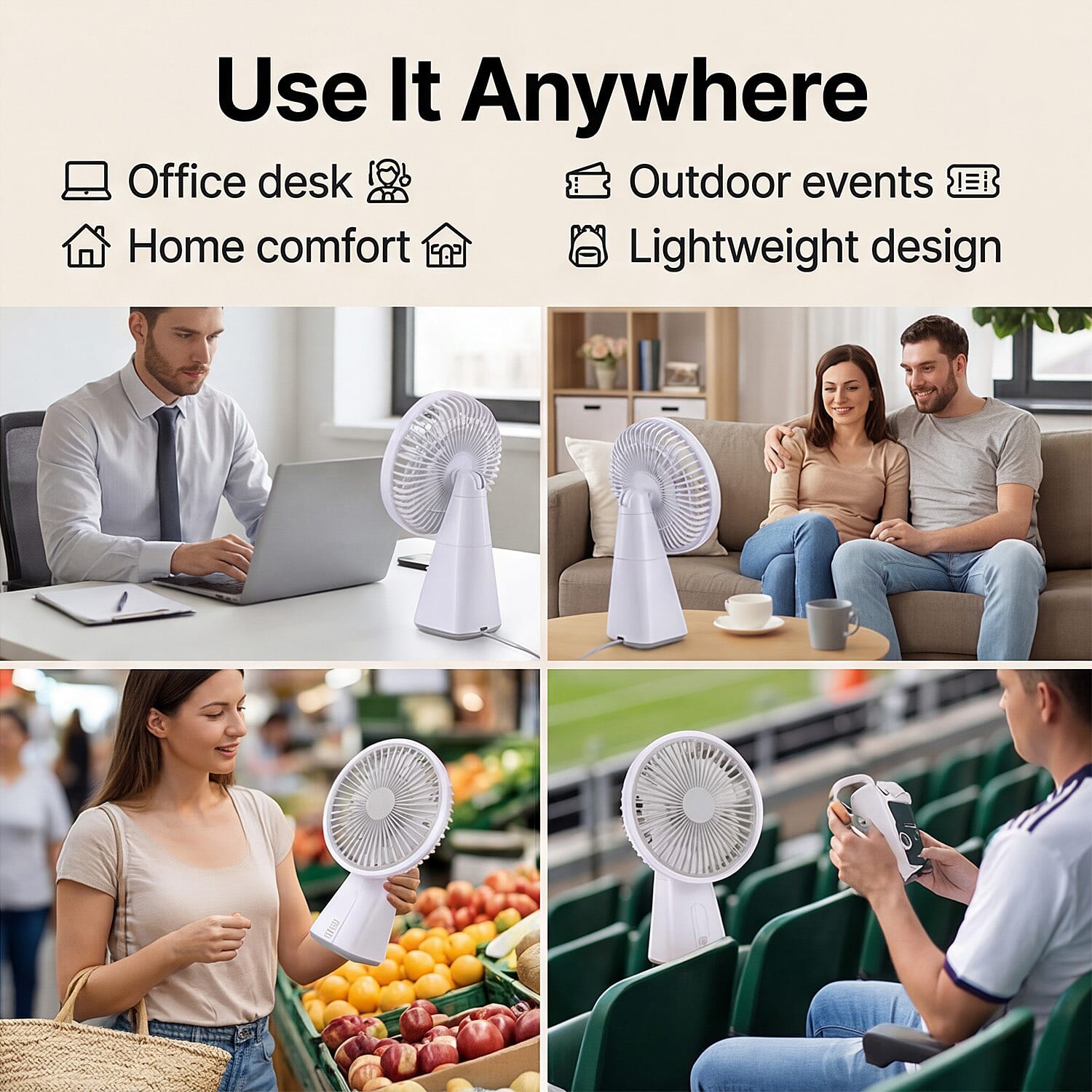 7-inch Oscillating Rechargeable Fan - White