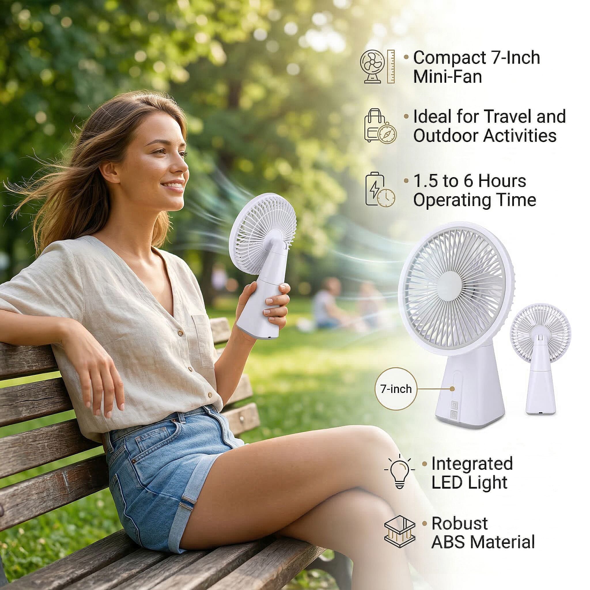 7-inch Oscillating Rechargeable Fan - White