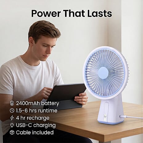 7-Inch Oscillating Rechargeable Fan with LED Light