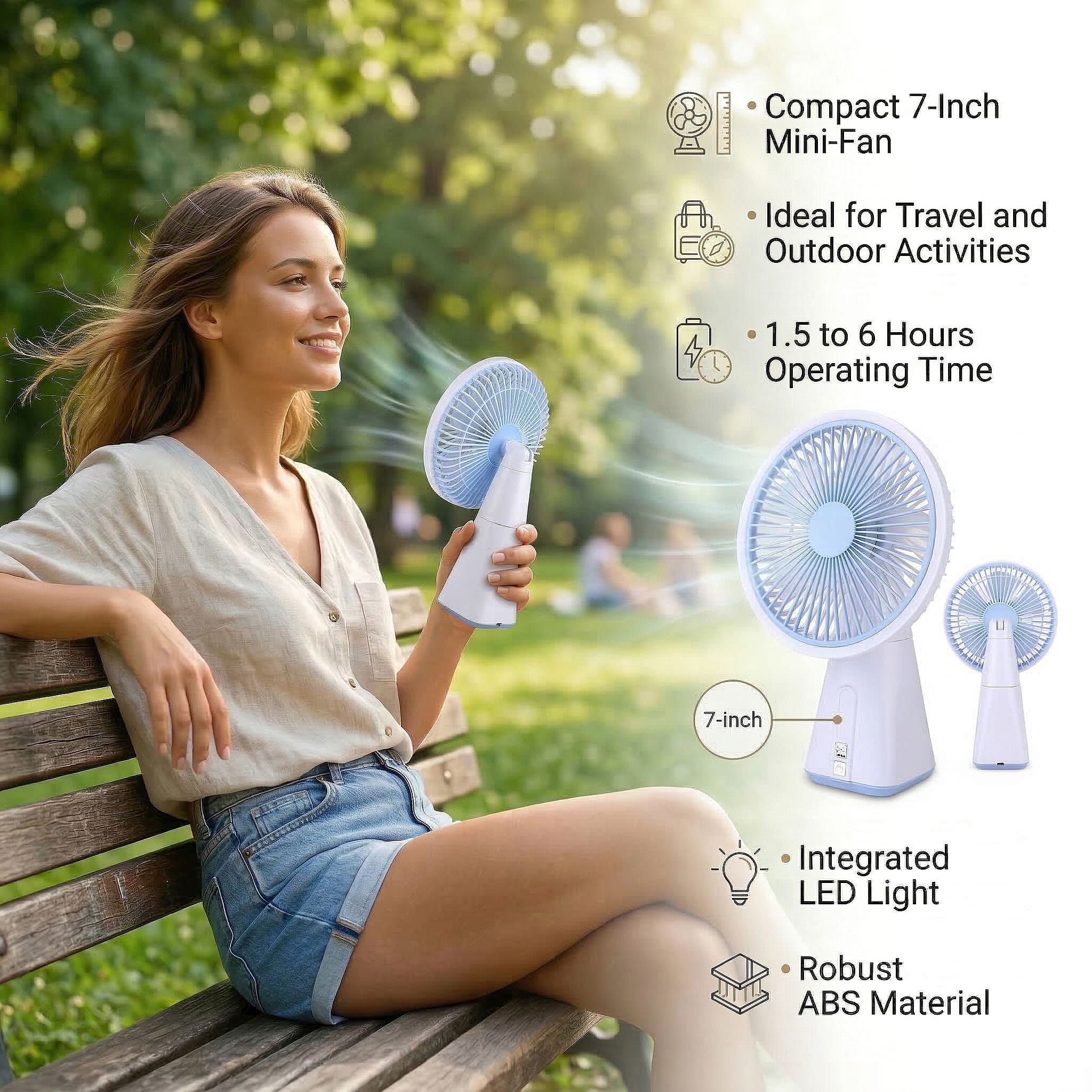7-inch Oscillating Rechargeable Fan - Blue