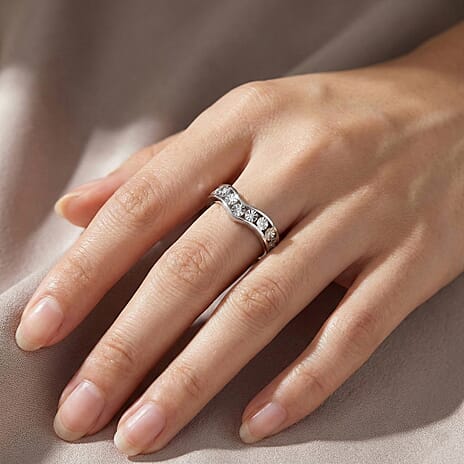 EverTrue White Diamond Platinum Overlay Wishbone Band Ring